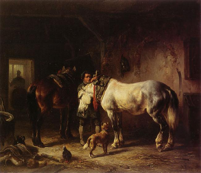 Wouterus Verschuur Saddling the horses oil painting image